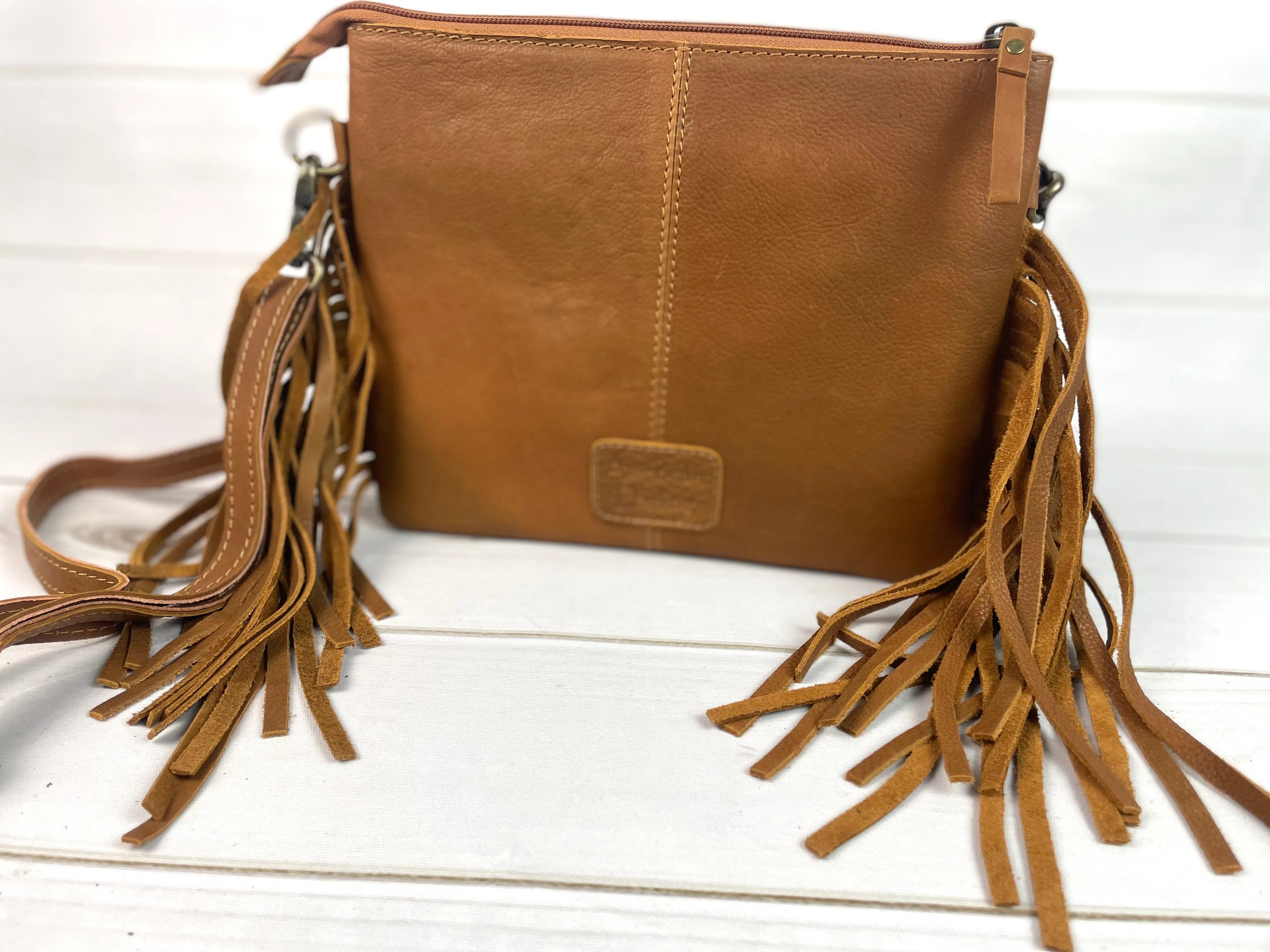 CLEARANCE! Hide Floral Leather Tooled Suede Fringe Crossbody Handbag