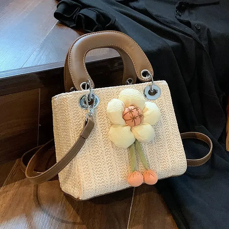 Floral Charm Handwoven Handbag