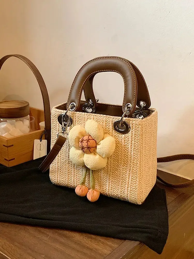 Floral Charm Handwoven Handbag