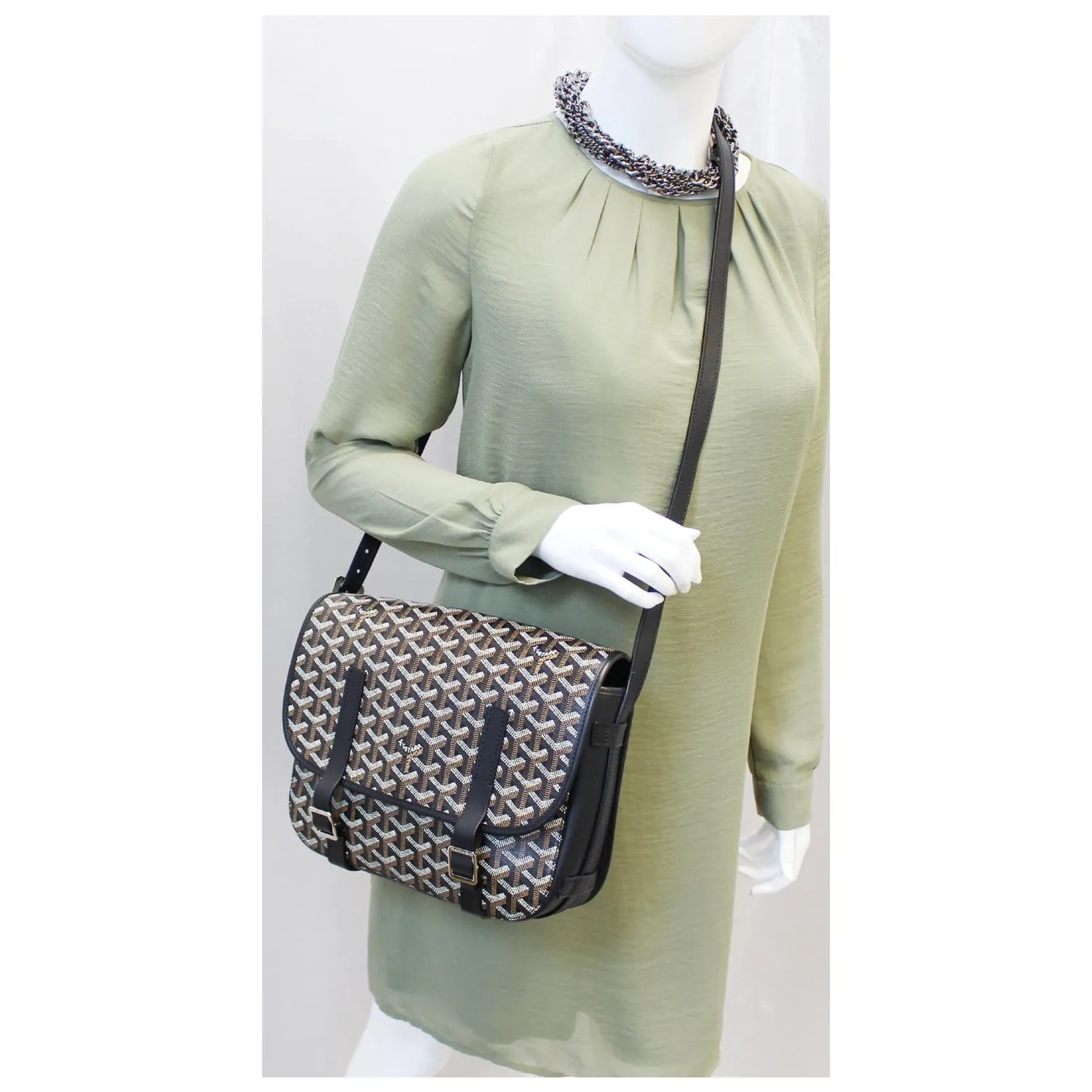 GOYARD Belvedere MM Goyardine Canvas Crossbody Bag Black