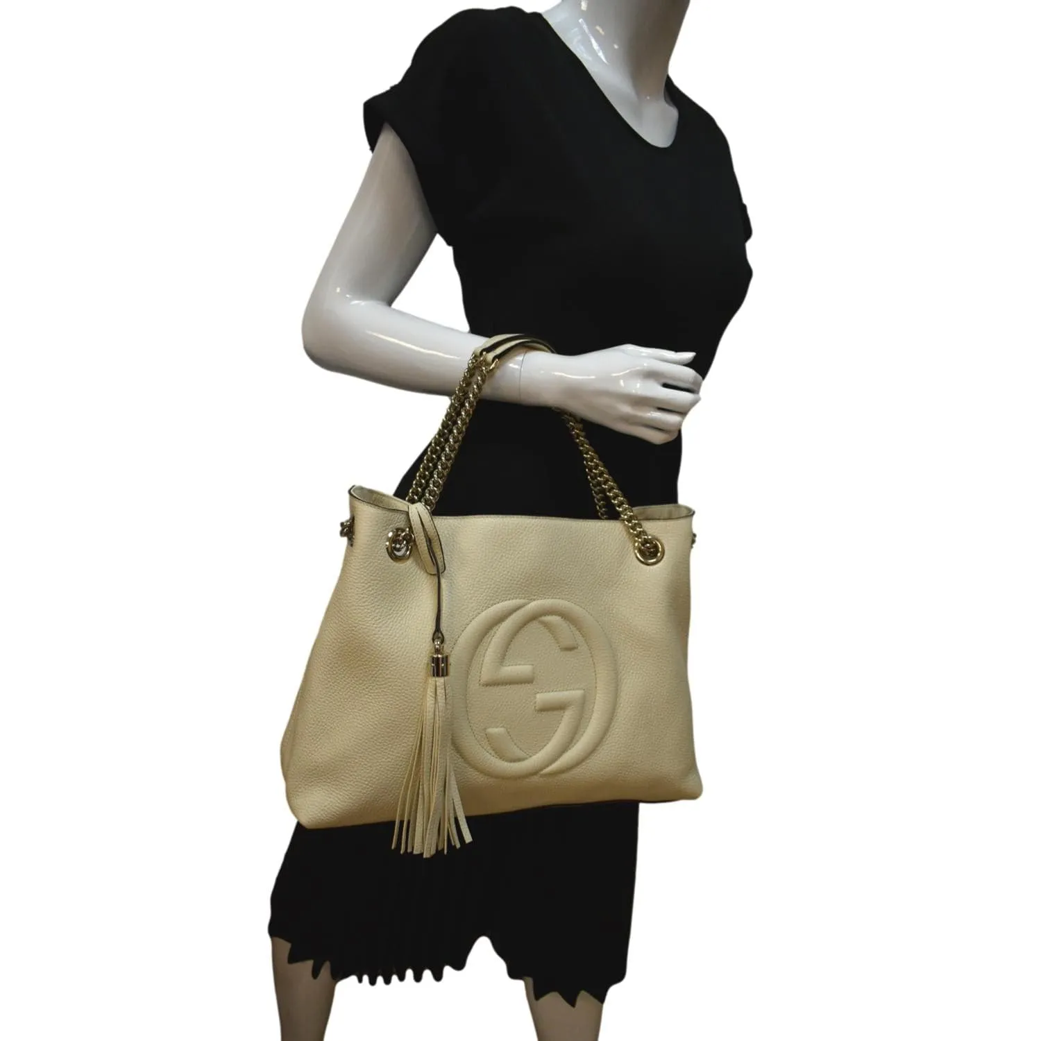 GUCCI Medium Soho Chain Leather Tote Shoulder Bag Ivory 536196 - Hot Deals