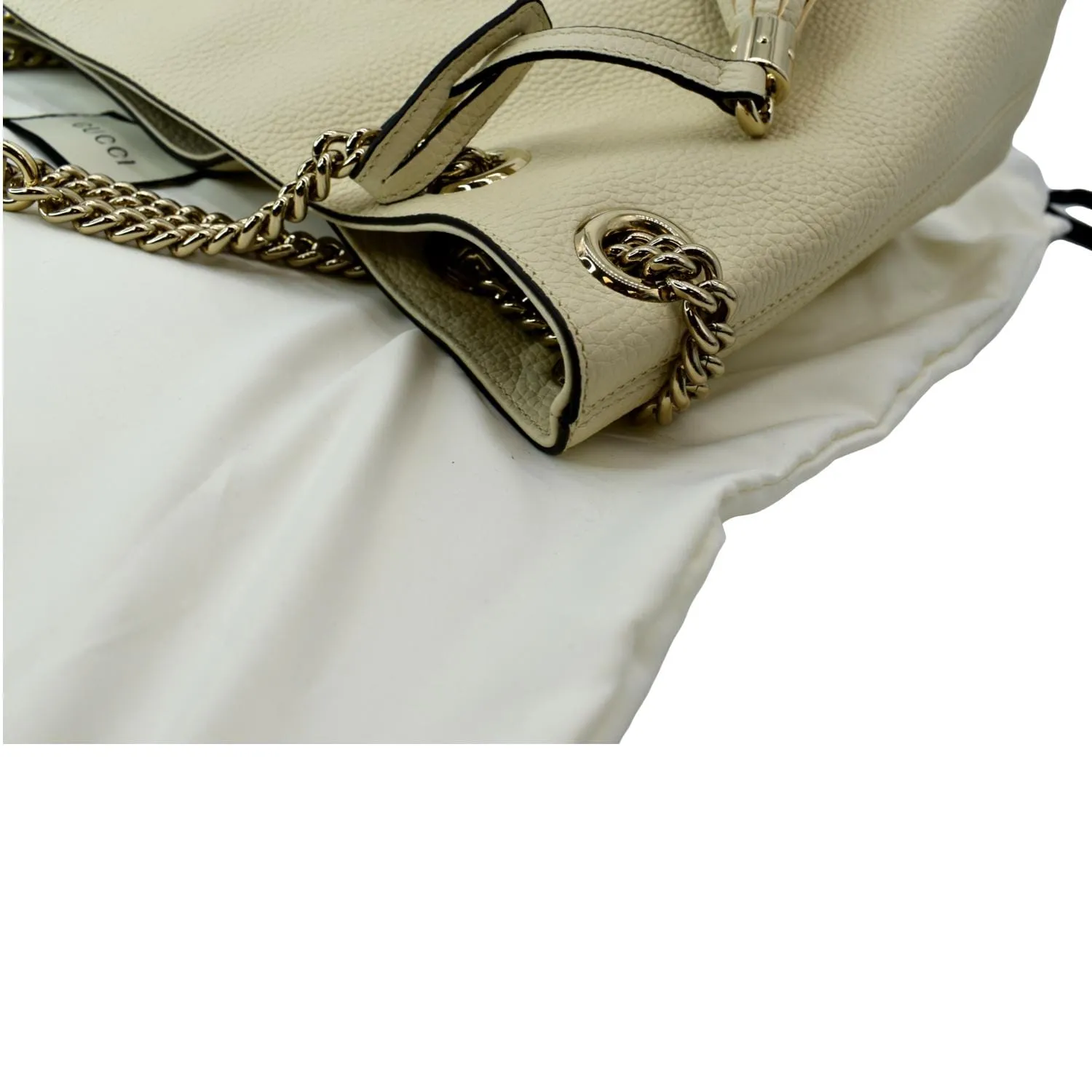 GUCCI Medium Soho Chain Leather Tote Shoulder Bag Ivory 536196 - Hot Deals