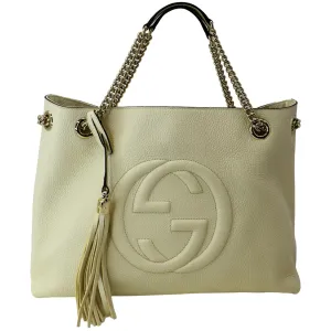 GUCCI Medium Soho Chain Leather Tote Shoulder Bag Ivory 536196 - Hot Deals