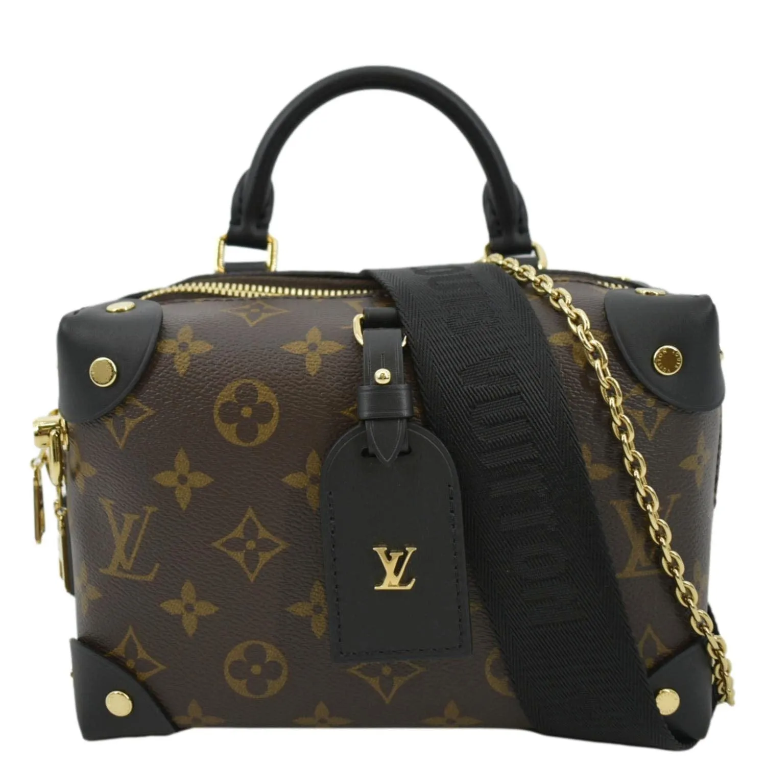 LOUIS VUITTON Petite Malle Souple Monogram Canvas Shoulder Bag Black