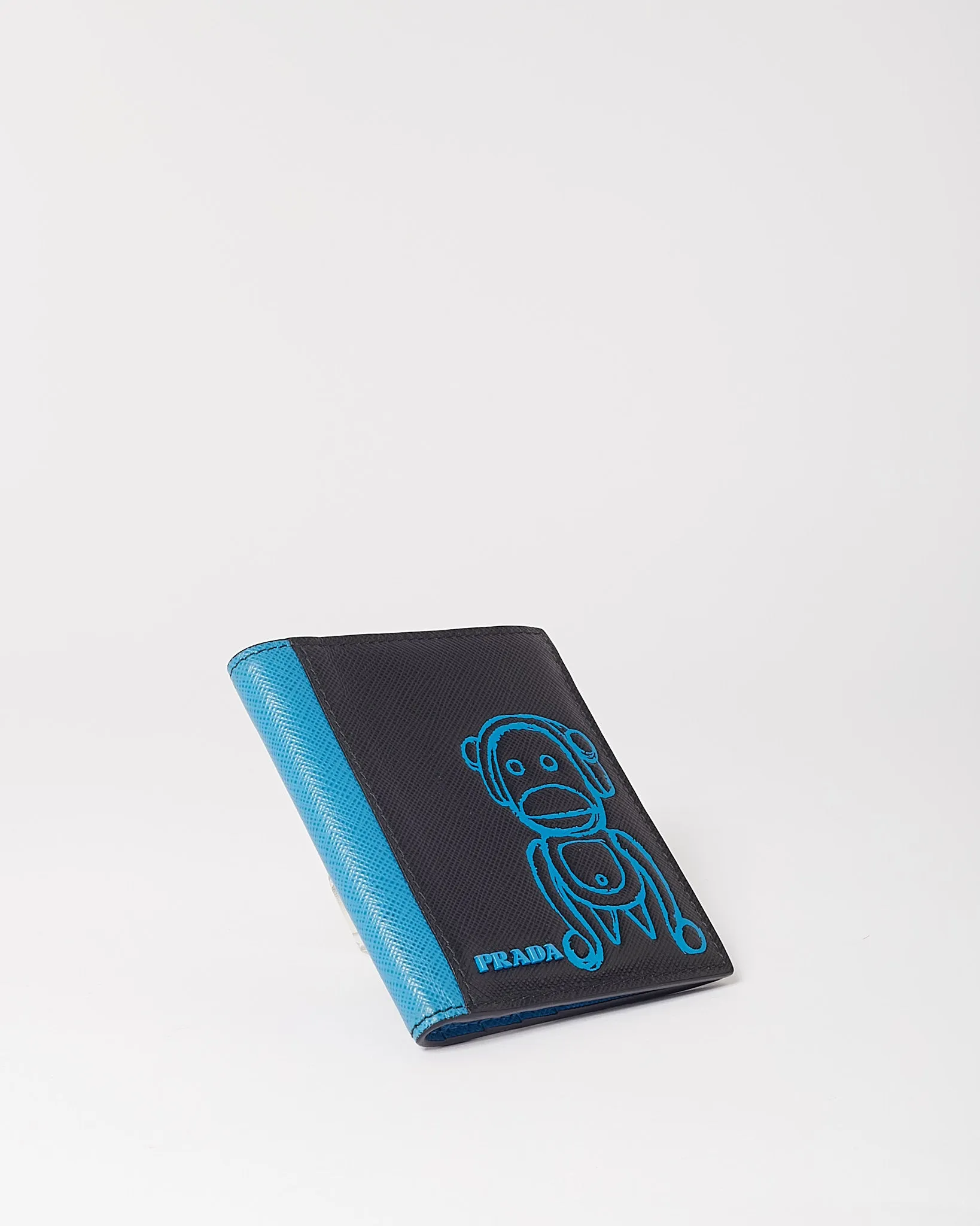 Prada Black & Blue Saffiano Leather Malia Monkey Wallet