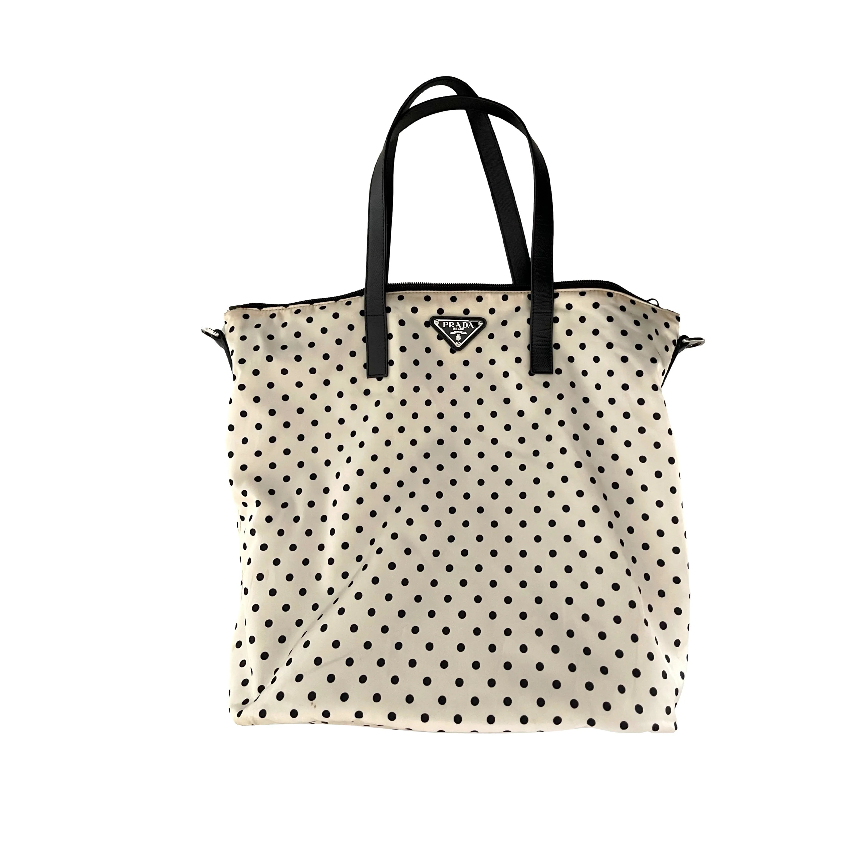 Prada White Polka Dot 2way Tote